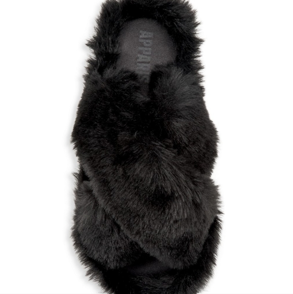 NWT$100 Apparis Black Faux Fur Biba Noir Slides Slip-on Slippers Sz 9 - Picture 5 of 16